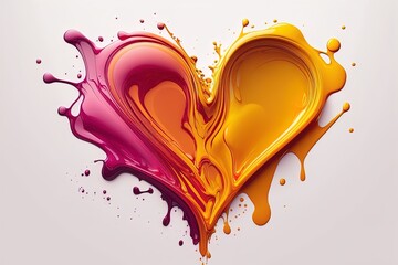 Sticker - Liquid heart made of colorful bright paint splash. Liquid motion flow in shape of heart for valentines day, romantic symbol