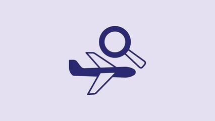 Canvas Print - Blue Airplane search icon isolated on purple background. 4K Video motion graphic animation