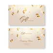 Gift voucher card template. Modern discount coupon or certificate layout with confetti gold tinsel, art background. Vector illustration.
