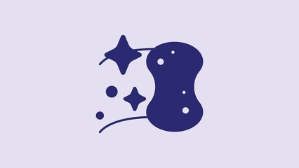 Sticker - Blue Sponge icon isolated on purple background. Wisp of bast for washing dishes. Cleaning service logo. 4K Video motion graphic animation