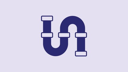 Sticker - Blue Industry metallic pipe icon isolated on purple background. Plumbing pipeline parts of different shapes. 4K Video motion graphic animation