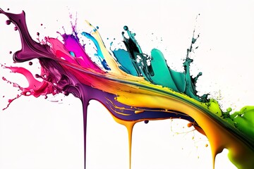 Wall Mural - Abstract liquid motion flow explosion. Curved wave colorful pattern with paint drops.