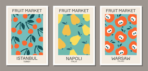 Wall Mural - Set of retro aesthetic fruit market wall art posters