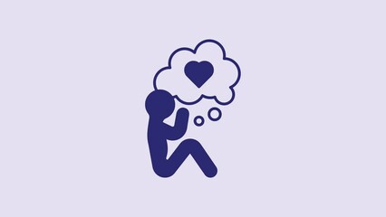 Sticker - Blue Human head with heart icon isolated on purple background. Love concept with human head. 4K Video motion graphic animation