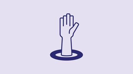 Poster - Blue Helping hand icon isolated on purple background. 4K Video motion graphic animation