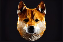 Low Poly Art Of Cute Shiba Inu Dog, Isolated On Black Background. Generative AI