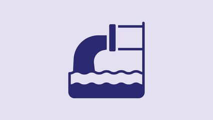 Canvas Print - Blue Wastewater icon isolated on purple background. Sewer pipe. From the pipe flowing liquid into the river. 4K Video motion graphic animation