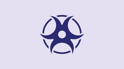 Sticker - Blue Biohazard symbol icon isolated on purple background. 4K Video motion graphic animation