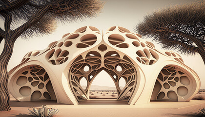 an organic, nature inspired structure, where geometric shapes and lines merge with organic forms - Generative AI
