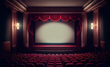 Art Deco Movie Theater, Vintage Cinema With Blank Screen Mock Up. Generative AI