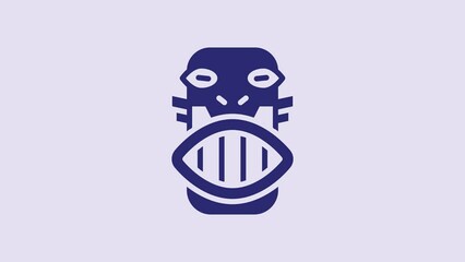 Sticker - Blue Mexican mayan or aztec mask icon isolated on purple background. 4K Video motion graphic animation