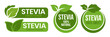 © IQ art_Design - Stevia label set. Stevia sweetener. Sugar substitute. 100% natural stevia. Eco, organic and bio icon. Vector illustration.
