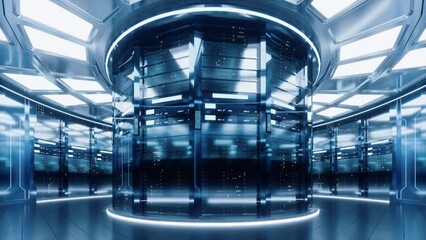 Canvas Print - Sever racks and data center, big data and cloud computing concept, 3d rendering.