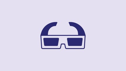 Poster - Blue 3D cinema glasses icon isolated on purple background. 4K Video motion graphic animation