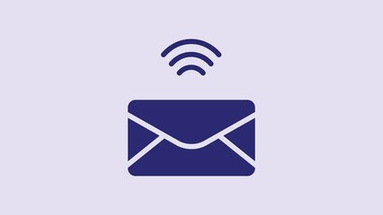 Poster - Blue Mail and e-mail icon isolated on purple background. Envelope symbol e-mail. Email message sign. 4K Video motion graphic animation