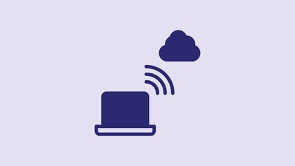 Sticker - Blue Network cloud connection icon isolated on purple background. Social technology. Cloud computing concept. 4K Video motion graphic animation