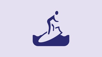 Poster - Blue Surfboard icon isolated on purple background. Surfing board. Extreme sport. Sport equipment. 4K Video motion graphic animation