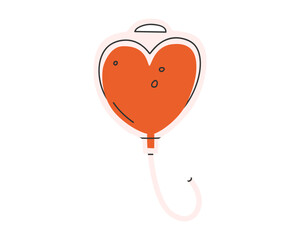 Wall Mural - Hand drawn cute illustration of blood bag in the heart shape. Flat vector transfusion and blood donation concept in colored doodle style. Charity, donor, medicine sticker, icon or print. Isolated.