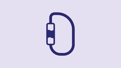 Canvas Print - Blue Carabiner icon isolated on purple background. Extreme sport. Sport equipment. 4K Video motion graphic animation