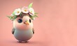 cute bird wearing flower wreath on a head, generative  Ai