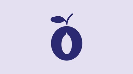 Sticker - Blue Plum fruit icon isolated on purple background. 4K Video motion graphic animation