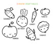 I know vegetables matching activity for children, coloring page,  Educational game for kids homeschooling. Find and count printable worksheet