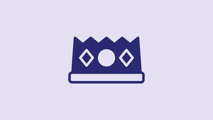 Sticker - Blue King crown icon isolated on purple background. 4K Video motion graphic animation