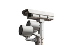 Traffic Intersection Signal Surveillance Camera With Cut Out Background.