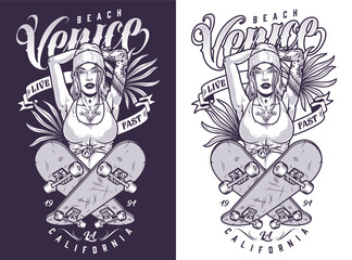 Sticker - Venice girl skateboarder monochrome flyer