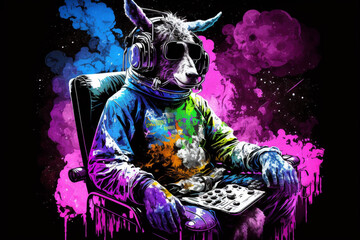 Wall Mural - kangaroo with neon background playing games