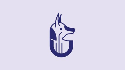 Poster - Blue Egyptian anubis icon isolated on purple background. 4K Video motion graphic animation