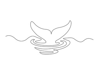 Wall Mural - Continuous one line drawing of whale tale. Simple illustration of whale tale in the ocean line art vector illustration
