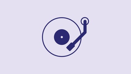 Sticker - Blue Vinyl player with a vinyl disk icon isolated on purple background. 4K Video motion graphic animation