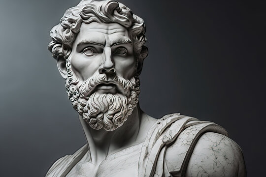 une statue, sculpture d'une personne grecque stoïcienne en portrait faite de marbre et de pierre.