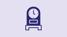 Blue Antique Clock Icon Isolated On Purple Background. 4K Video Motion Graphic Animation