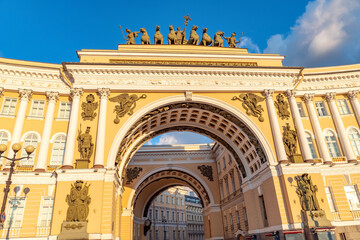 Triumphal Arch of the General Staff Building on the Palace Square in St. Petersburg, Russia