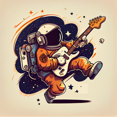 Wall Mural - illustration of an astronaut with electric guiter for graphic element/sticker/t shirt design ideas.Generative AI Technology