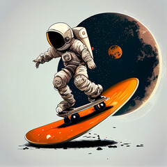 illustration of an astronaut skating for graphic element/sticker/t shirt design ideas.Generative AI Technology