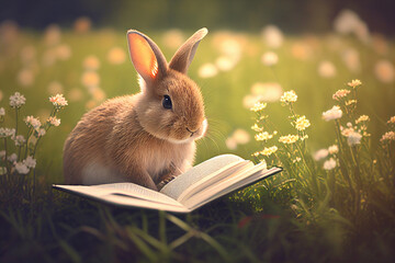 easter bunny reading a book