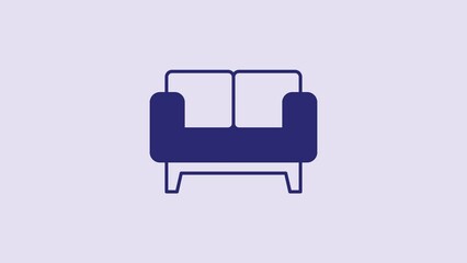 Poster - Blue Sofa icon isolated on purple background. 4K Video motion graphic animation