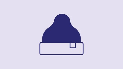 Poster - Blue Beanie hat icon isolated on purple background. 4K Video motion graphic animation