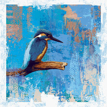 A Painting Of A Bird Kingfisher Standing On A Tree Branch