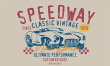 Vintage Car Illustration Vector, Tee Graphic, Vector Of Old Vintage Racing Car T- Shirt Design