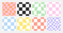 Colorful Blurred Checker Board Square Seamless Pattern Set. Collection Of Trendy Checkered Pastel Square Background In Vintage Psychedelic Y2k Style. Defocused Soft Color Gradient Wallpaper Print.