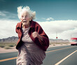 © Jürgen Fälchle - Old woman running on a street - Generative AI