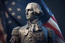 Gypsum Statue Of George Washington ,american Flag On The Background,Generative Ai