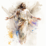 Fototapeta  - the resurrection of Jesus watercolor painting isolated on a white background Generative Ai