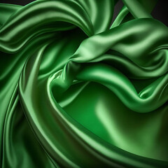 green silk fabric background, green luxury cloth fabric, green wavy satin fabric wallpaper Generative Ai