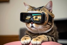 Cat Using Vr Glasses, Feeling Confused Generative AI