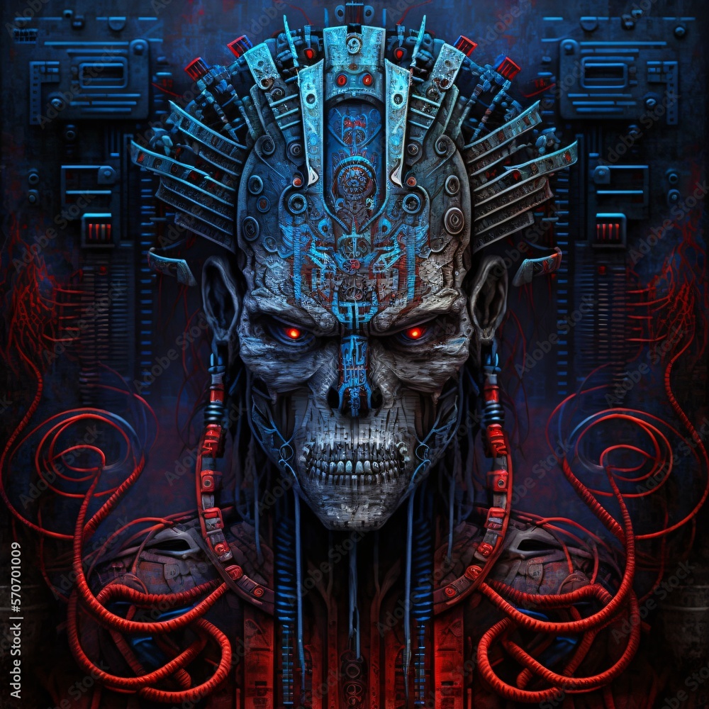 artificial intelligence, electronic circuit board with human skull ...